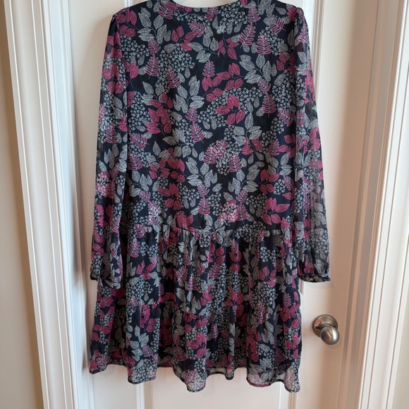 LOFT Navy and Magenta Floral Leafed Flounce Dress - Picture 4 of 8